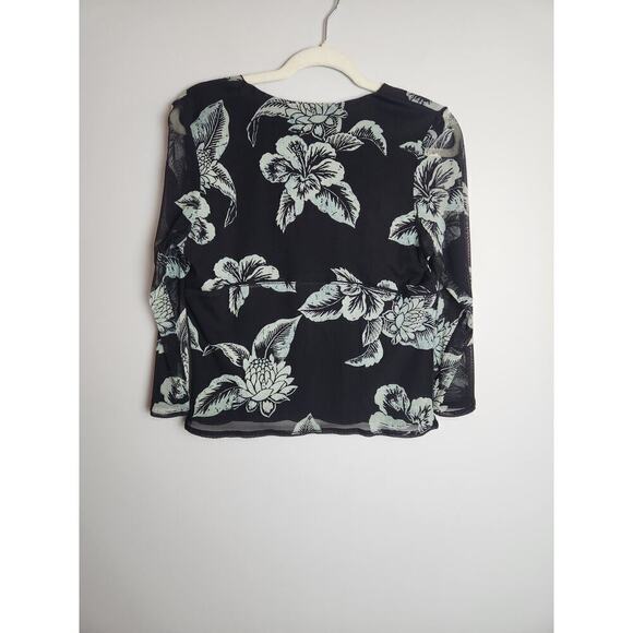 Tommy Bahama silk mesh blouse L lined sheer sleeves palm print Babydoll Y2k Boho - Picture 4 of 9